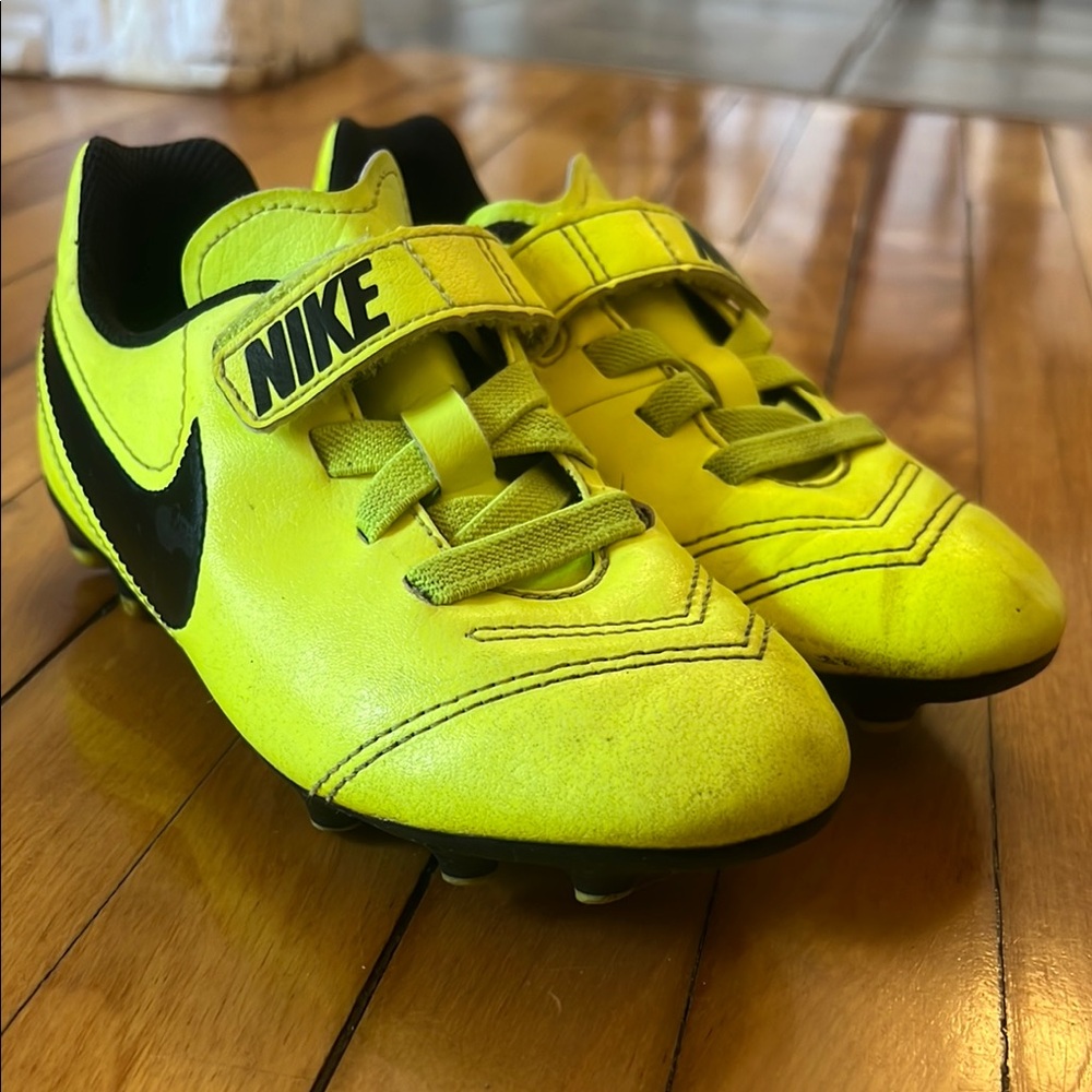 Nike Kids Neon Yellow Soccer Cleats with Black Swoosh